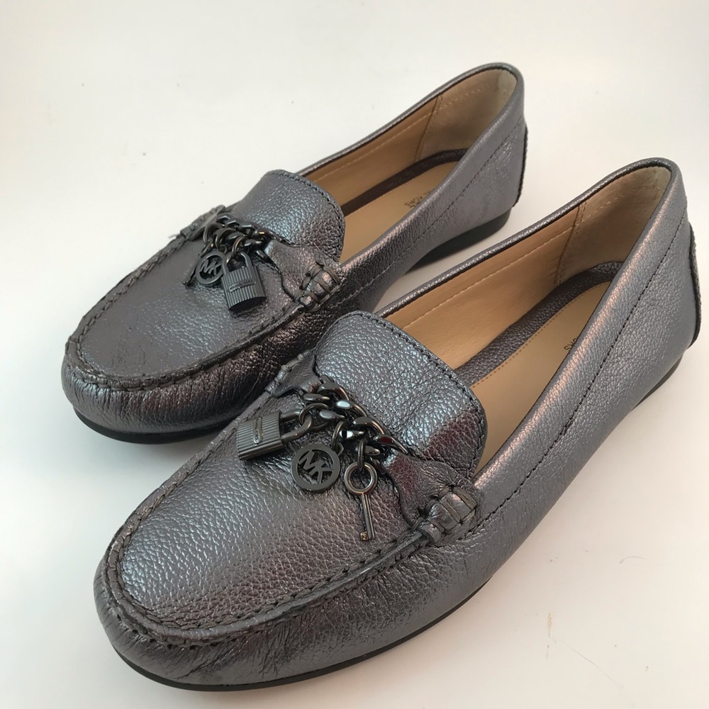 Michael Kors Suki  Lock Charm Flats Gunmetal NWOT